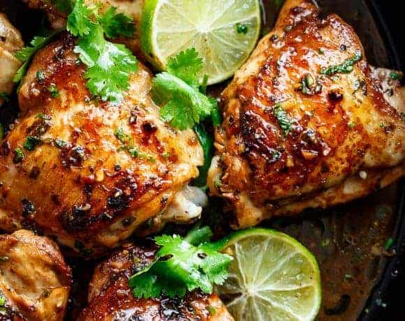 Crispy Cilantro Lime Chicken is juicy on the inside, golden and crisp on the outside, cooked in mouth watering flavorful pan drippings!