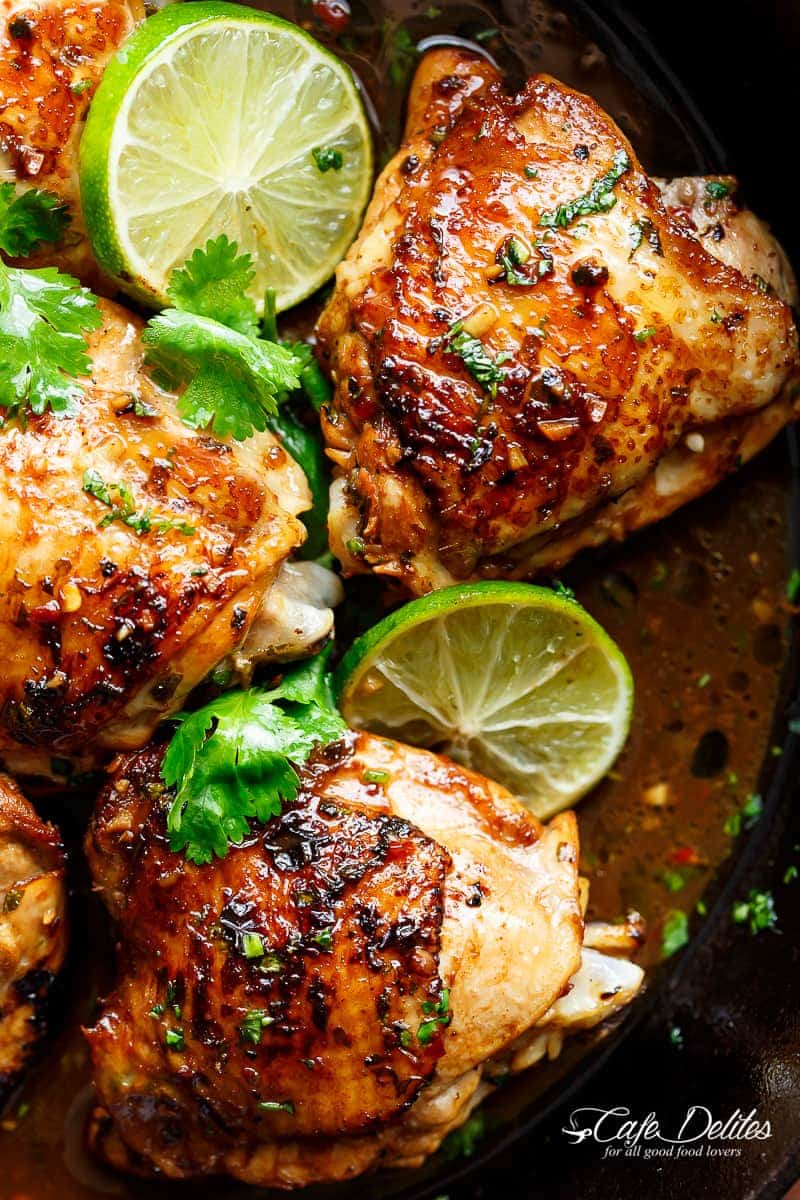 Crispy Cilantro Lime Chicken is juicy on the inside, golden and crisp on the outside, cooked in mouth watering flavourful pan drippings! | https://cafedelites.com