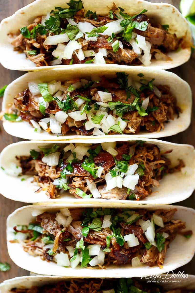Crispy Pork Carnitas (Mexican Slow Cooked Pulled Pork) is a winner! The closest recipe to authentic Mexican Carnitas (NO LARD), with a perfect crisp finish! | https://cafedelites.com