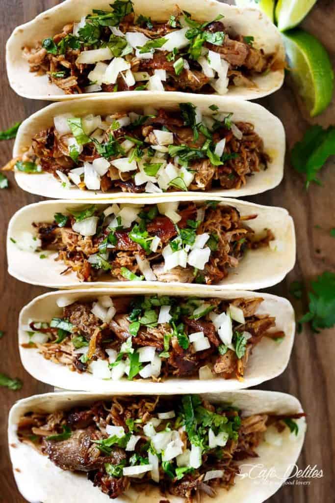 Crispy Pork Carnitas (Mexican Slow Cooked Pulled Pork) is a winner! The closest recipe to authentic Mexican Carnitas (NO LARD), with a perfect crisp finish! | https://cafedelites.com