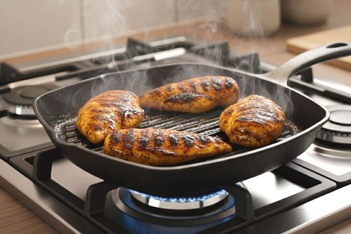 Cooking the chicken.