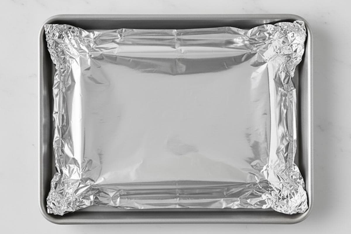 Lined a baking tray with a large sheet of foil.