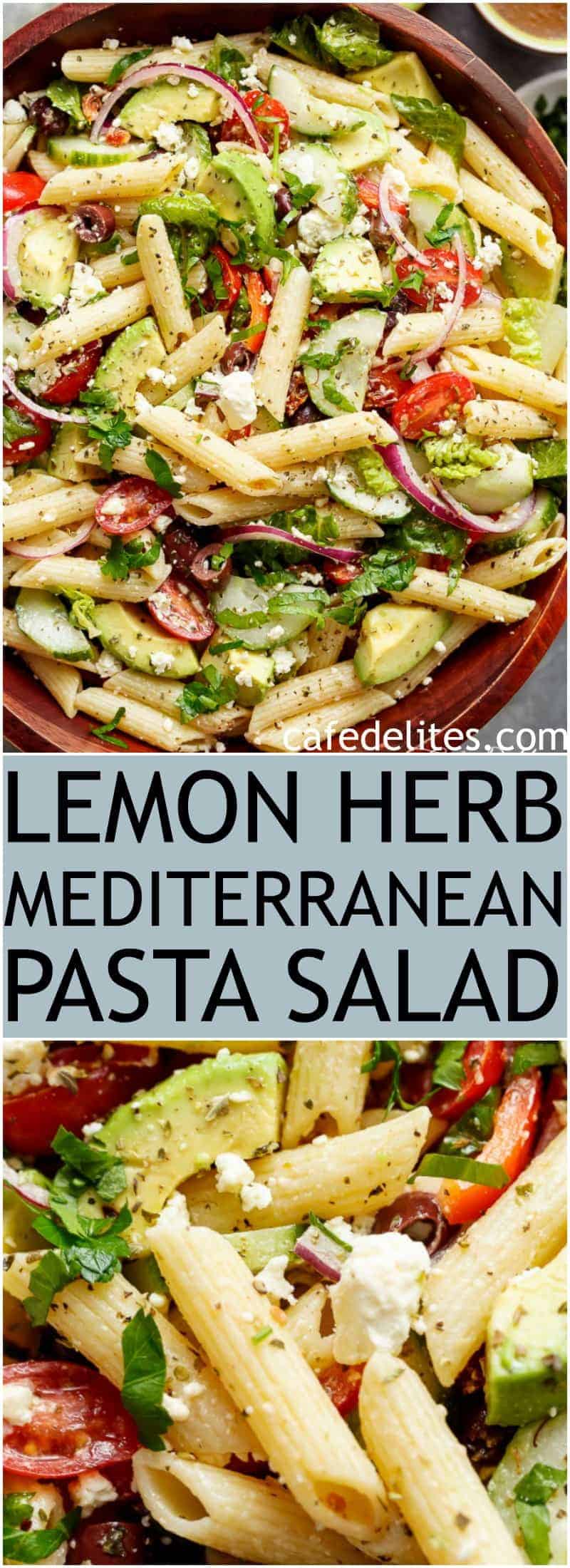 A Pasta Salad made with fresh Mediterranean salad ingredients and drizzled with an incredi Lemon Herb Mediterranean Pasta Salad