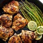 One Pan Lemon Thyme Chicken Asparagus is a super easy 'throw-together' recipe. Healthy and made with only a handful of uncomplicated ingredients! | https://cafedelites.com