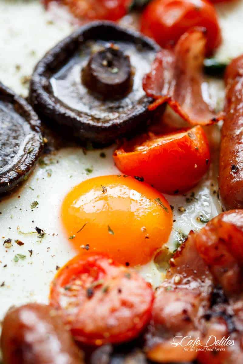 Sheet Pan Full Breakfast With Garlic Butter Mushrooms - Cafe Delites