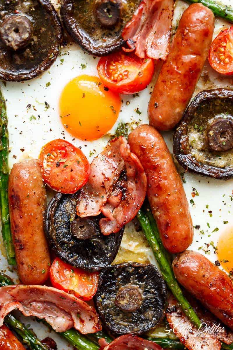 Sheet Pan Full Breakfast With Garlic Butter Mushrooms - Cafe Delites