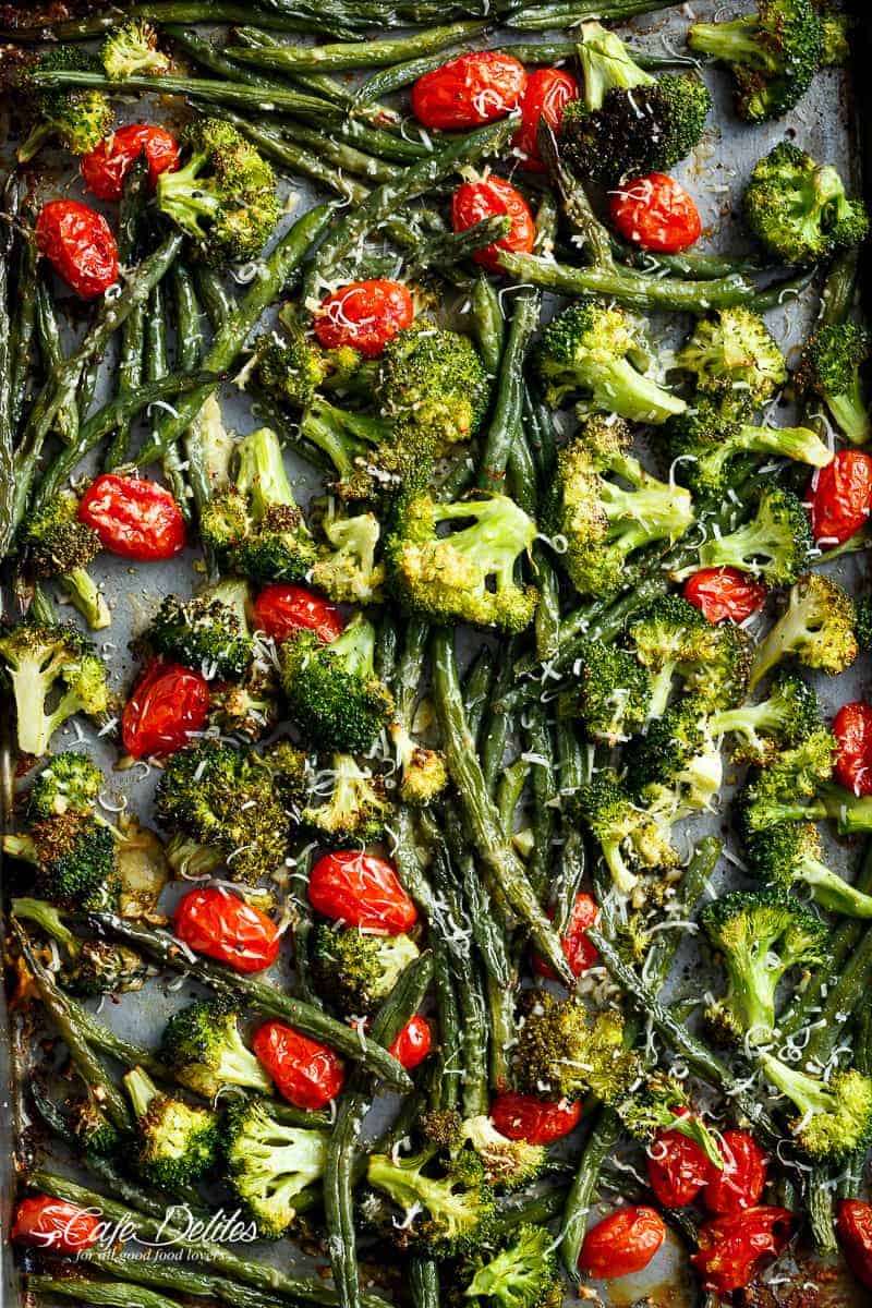 Sheet Pan Garlic Parmesan Roasted Broccoli  Sheet Pan Garlic Parmesan Roasted Broccoli  Green Beans