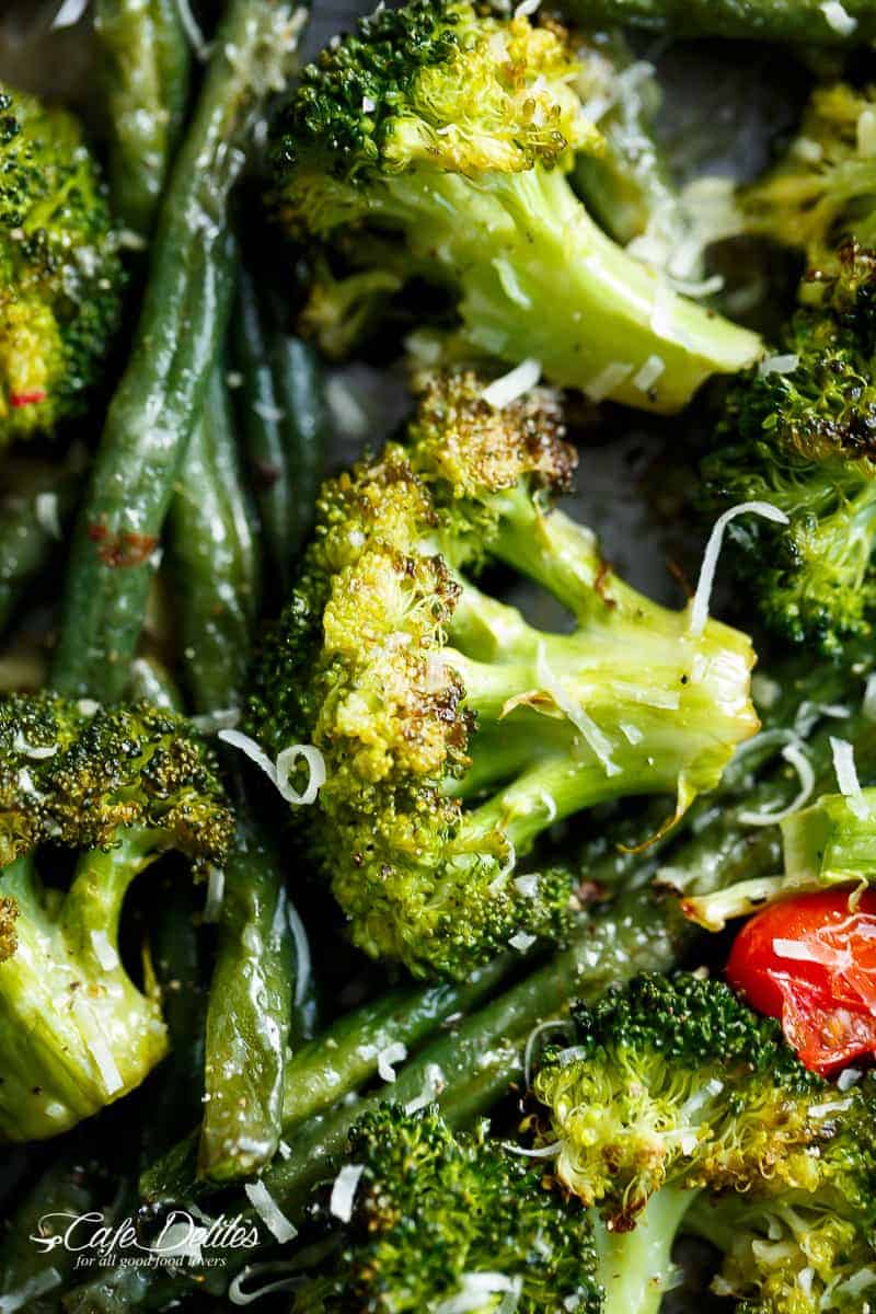 Sheet Pan Garlic Parmesan Roasted Broccoli  Sheet Pan Garlic Parmesan Roasted Broccoli  Green Beans