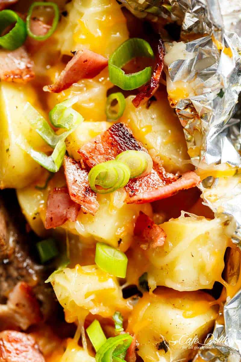  Cheesy Bacon Potato Hash Foil Packs are two favourites cooked in ONE PACK Garlic Steak  Cheesy Bacon Potato Hash Foil Packs