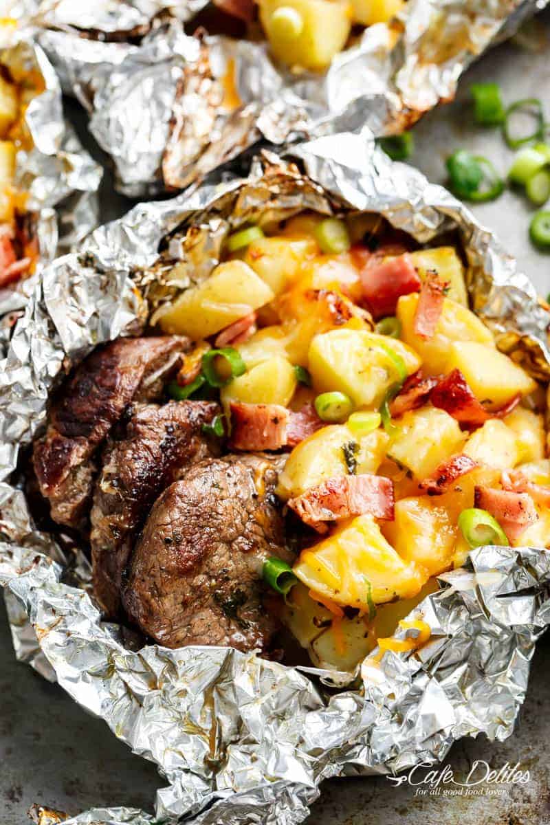 Garlic Steak & Cheesy Bacon Potato Hash Foil Packs - CLUB 4X4