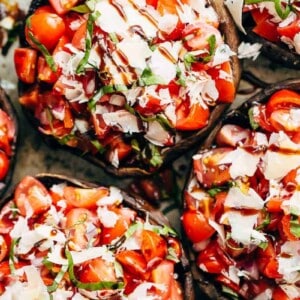 Grilled Bruschetta Portobello Mushrooms smothered in garlic butter