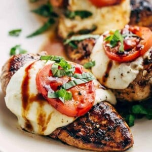 Grilled Chicken Caprese pieces, with soft, creamy Buffalo Mozzarella slices