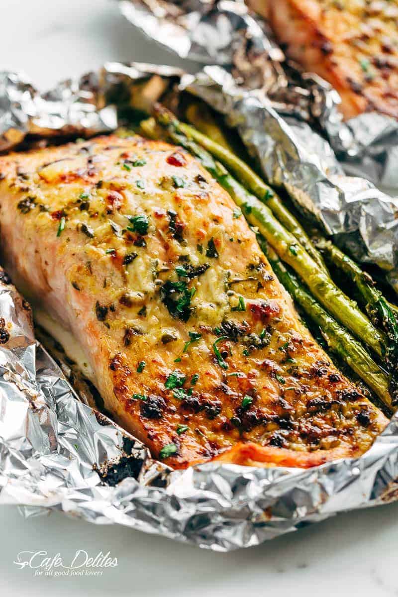 Lemon Parmesan Salmon Asparagus Foil Packs Cafe Delites