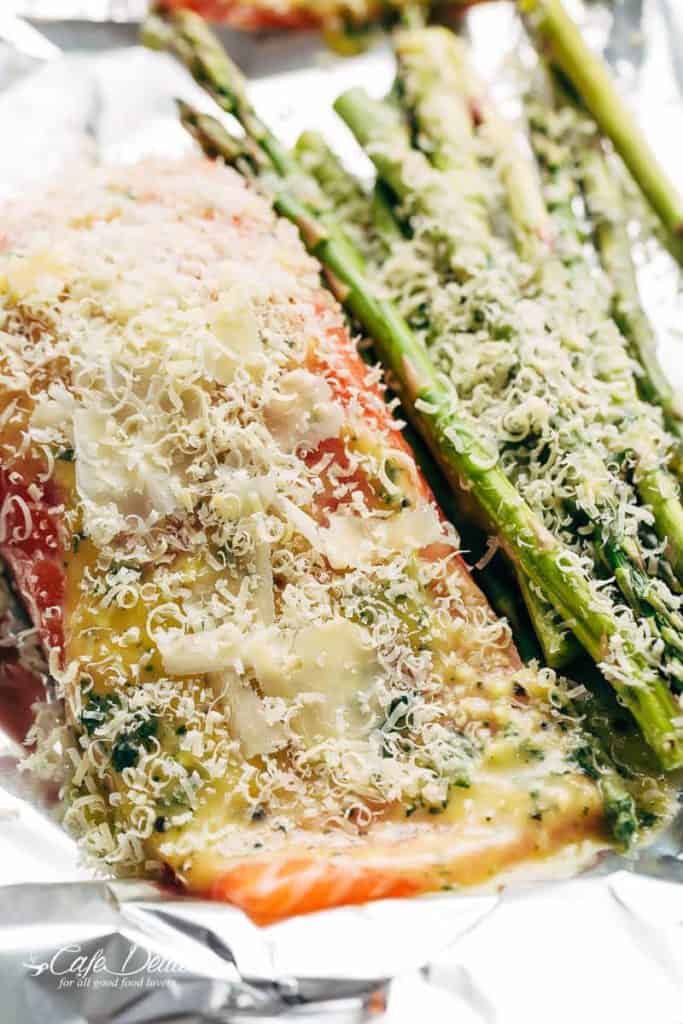 Lemon Parmesan Salmon & Asparagus Foil Packs - Cafe Delites
