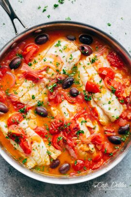 Pan Seared Fish With Tomatoes & Olives - Cafe Delites