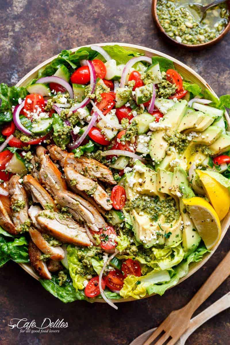 this Pesto Grilled Chicken Avocado Salad is here and will become your new favourite meal Pesto Grilled Chicken Avocado Salad