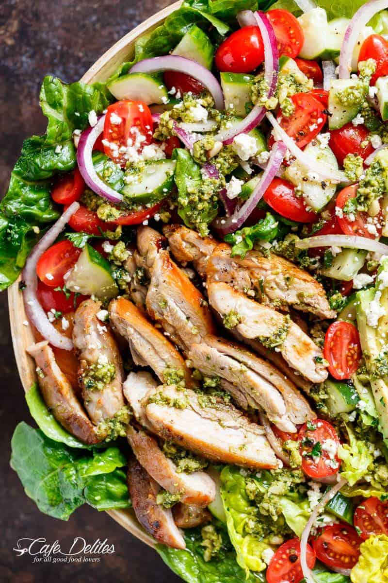 this Pesto Grilled Chicken Avocado Salad is here and will become your new favourite meal Pesto Grilled Chicken Avocado Salad