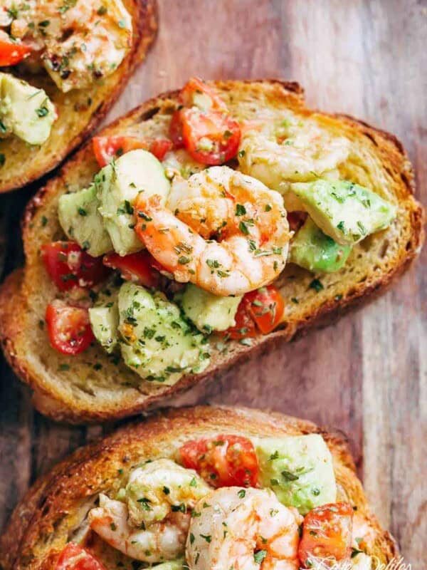 Shrimp Avocado Garlic on avocado garlic bread