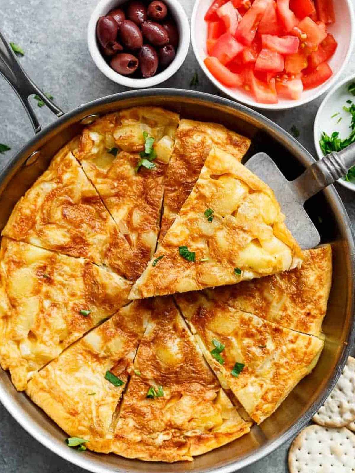 Top view image of Spanish Omelette from pan