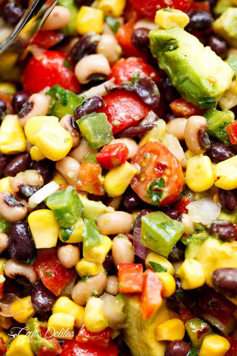 Chili Lime Texas Caviar (also known as Cowboy Caviar) is the BEST salad, side dish or appetiser for any occasion! Vegan AND gluten free! | https://cafedelites.com