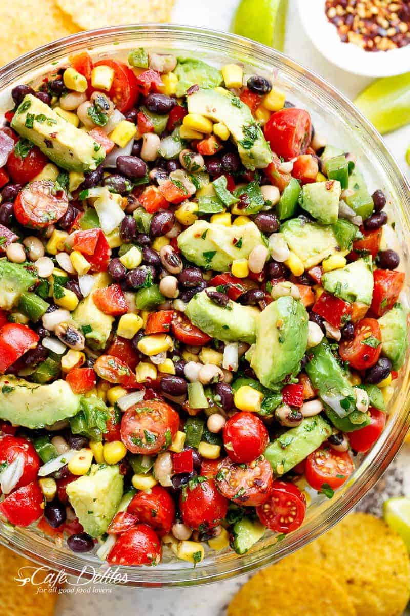 Chili Lime Texas Caviar (also known as Cowboy Caviar) is the BEST salad, side dish or appetiser for any occasion! Vegan AND gluten free! | https://cafedelites.com