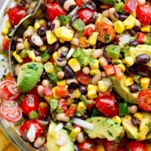 Top view of Chili Lime Texas Caviar in a glass bowl