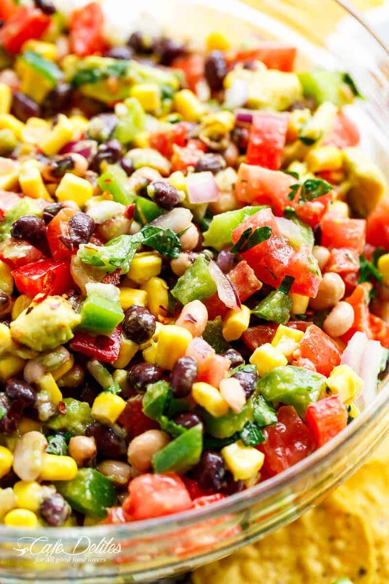 Chili Lime Texas Caviar (also known as Cowboy Caviar) is the BEST salad, side dish or appetiser for any occasion! Vegan AND gluten free! | https://cafedelites.com