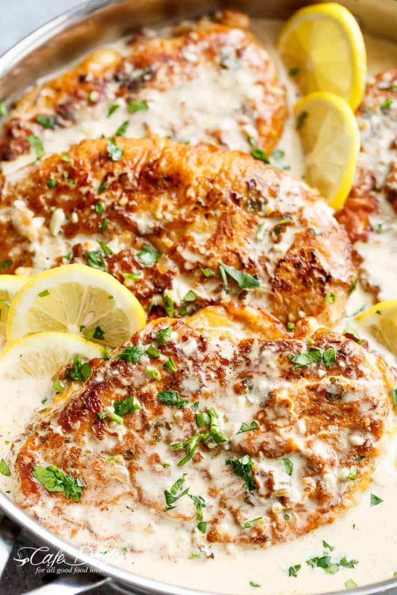 The traditional Chicken Francese with a CREAMY TWIST is BETTER than anything you'll find in a restaurant! A family winner at the dinner table! | https://cafedelites.com