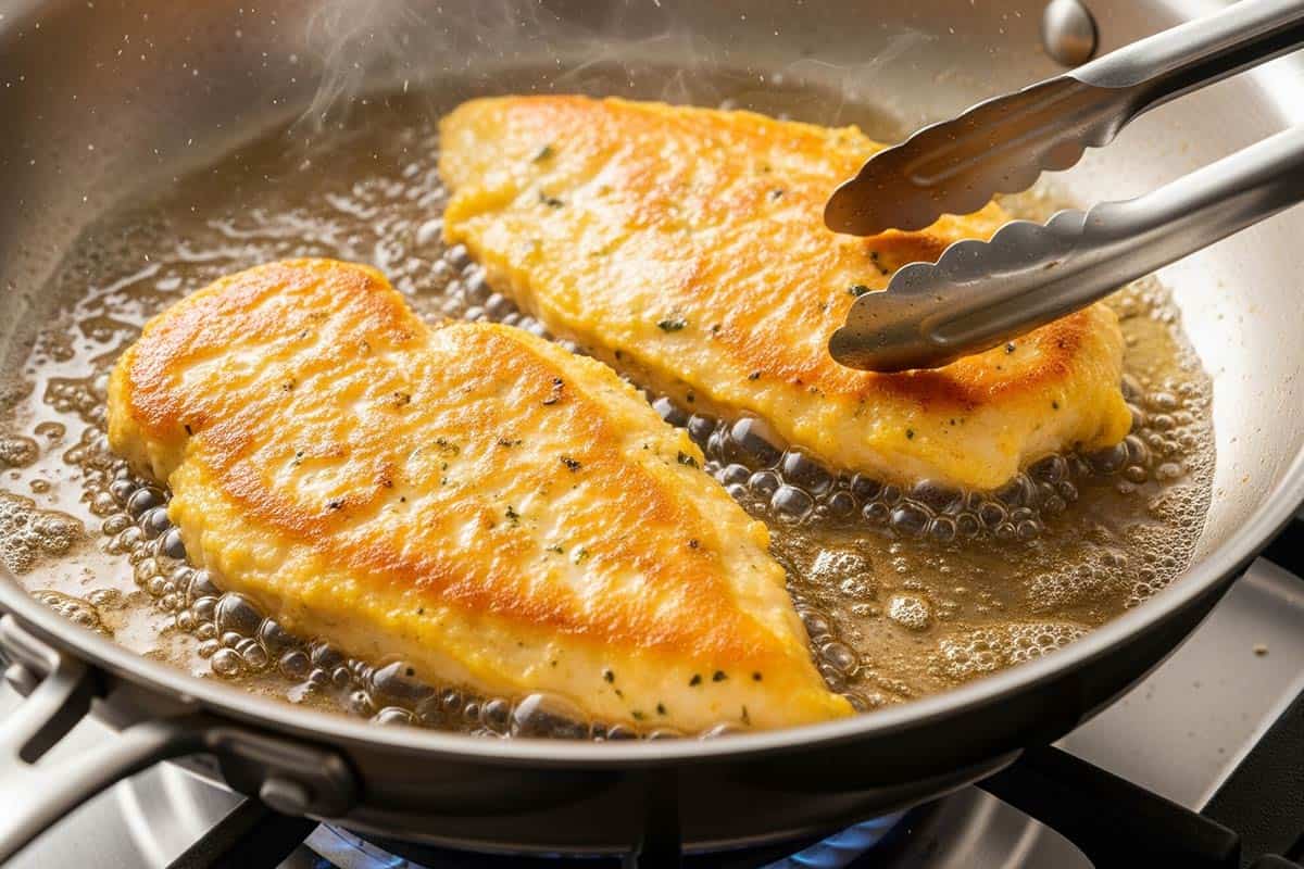 Frying the coated fillets.