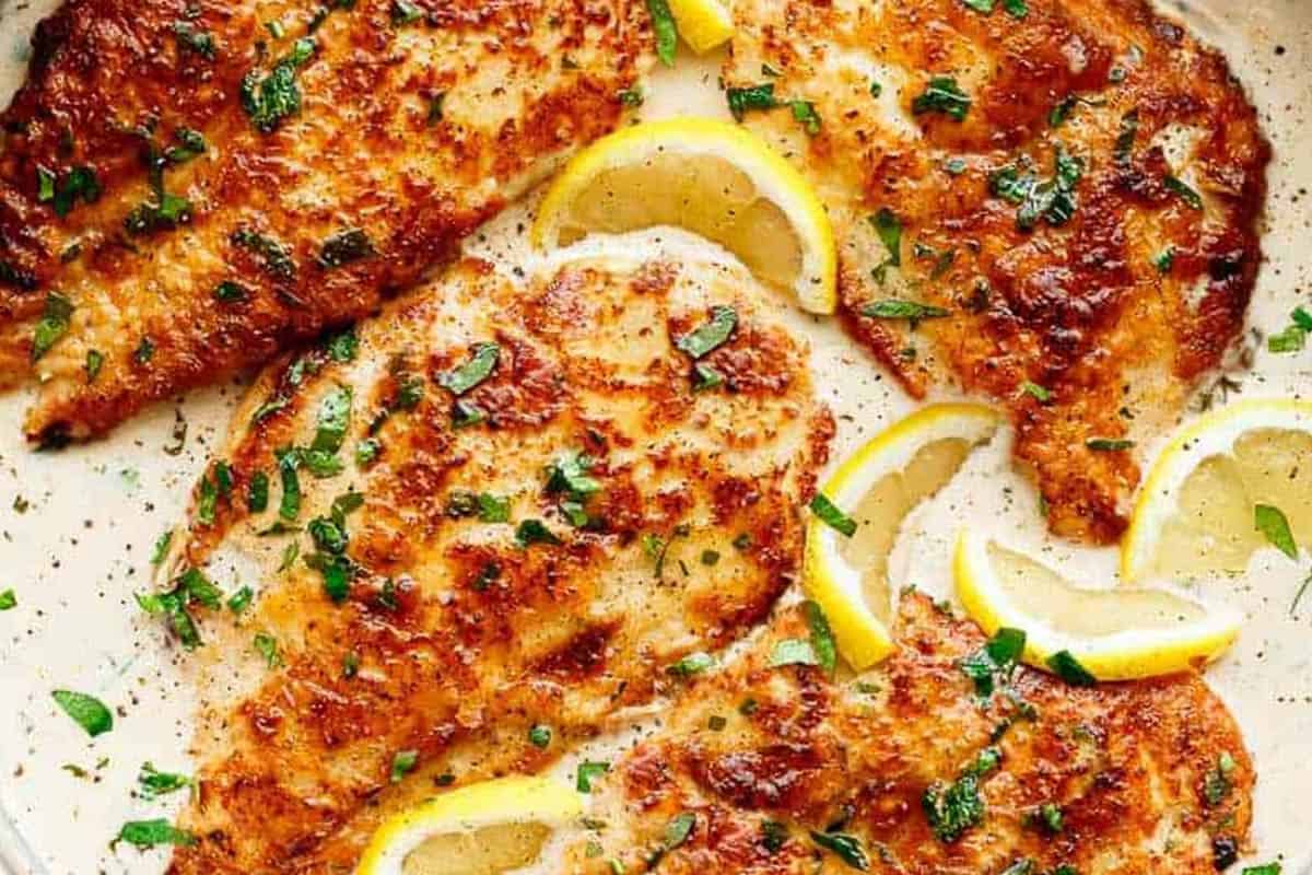 Close-up shot of Creamy Chicken Francese.