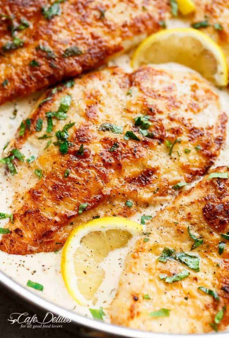 The traditional Chicken Francese with a CREAMY TWIST is BETTER than anything you'll find in a restaurant! A family winner at the dinner table! | https://cafedelites.com