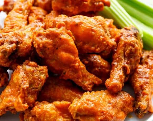 Crispy Buffalo Chicken Wings kept on a plate