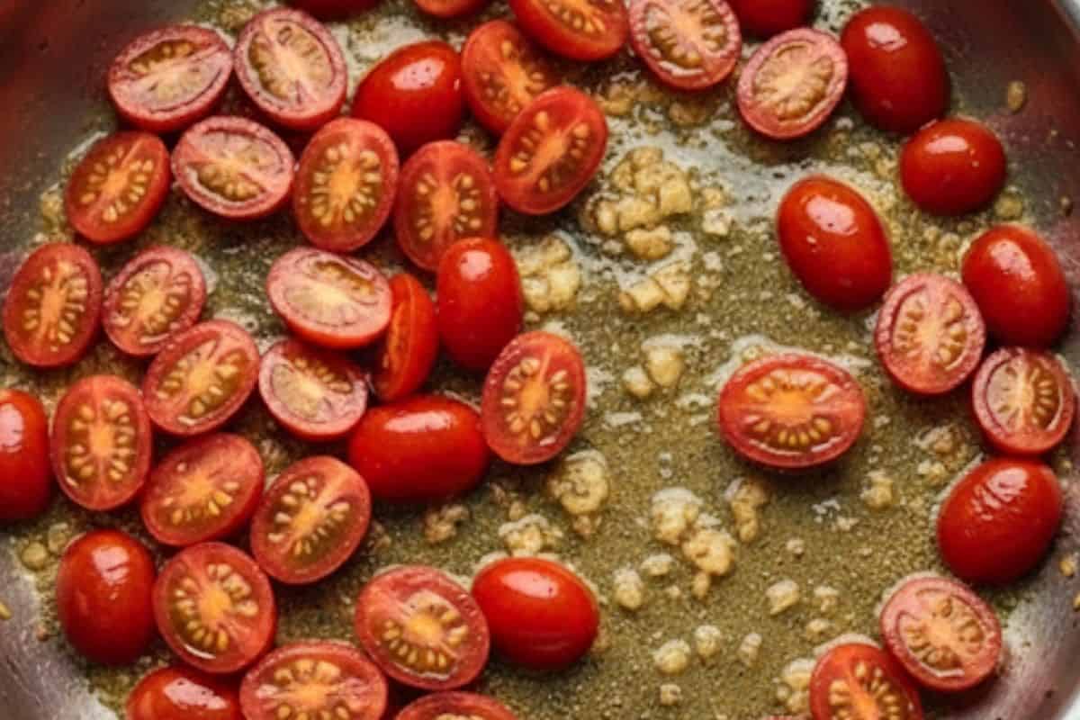 Add the grape tomatoes and cook.