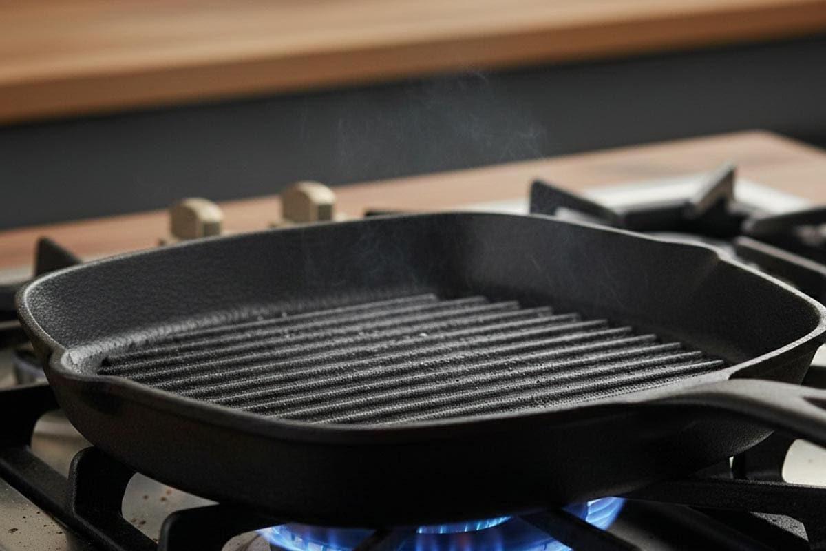 Preheating the grill.