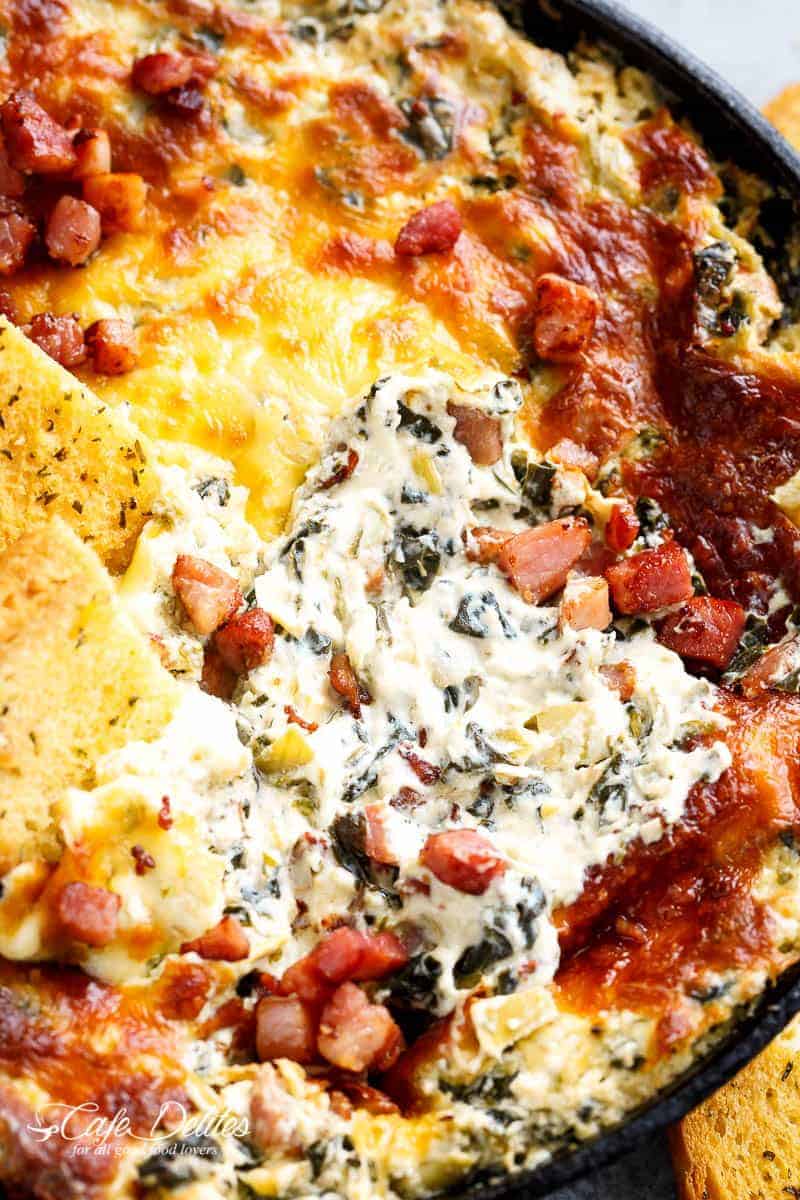 Skillet Spinach Bacon Artichoke Dip