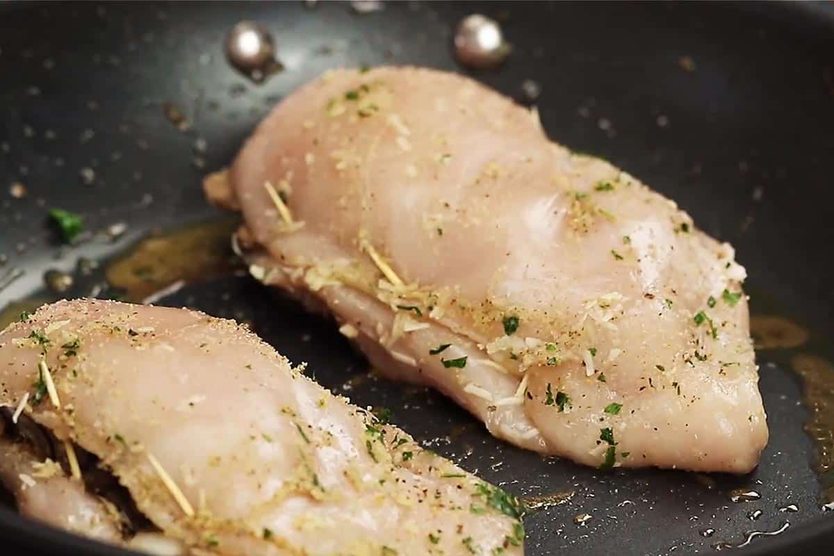 Searing the chicken. - 7