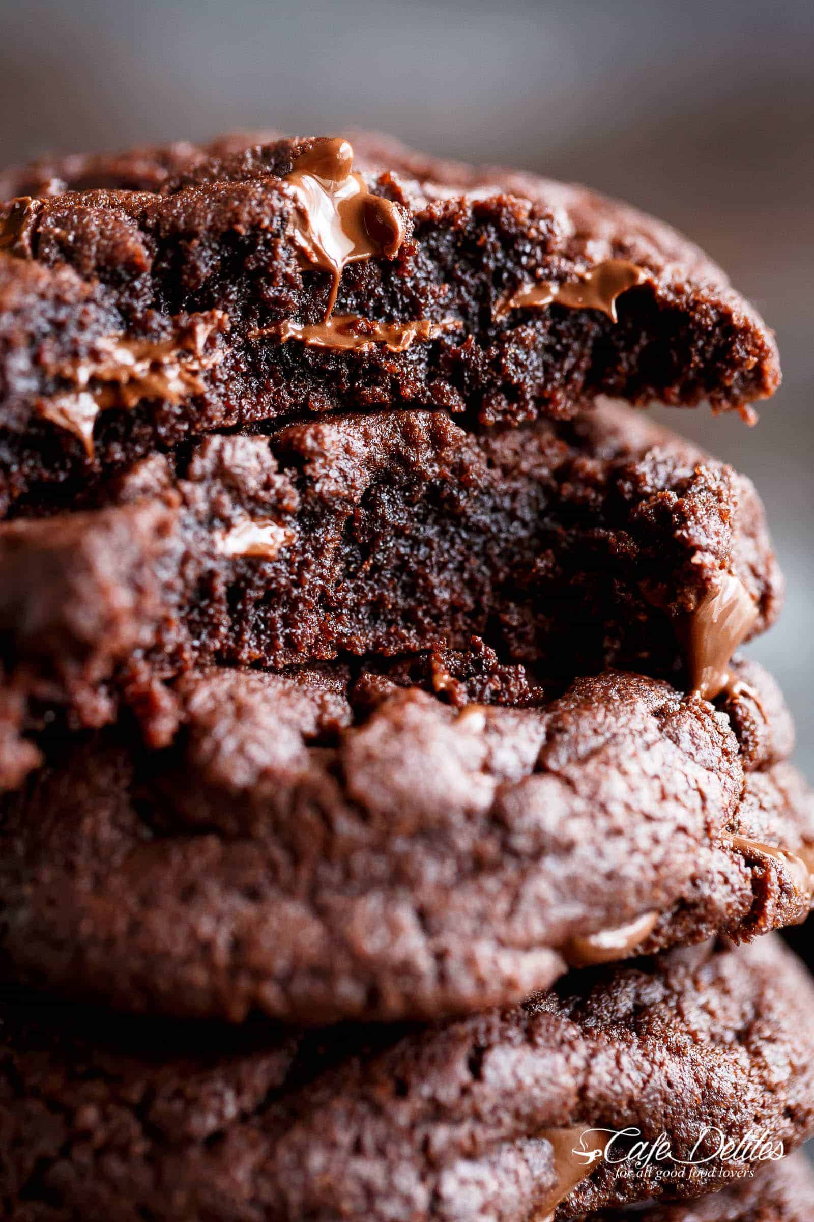 Close up of the fudgy centre of the cookies. 