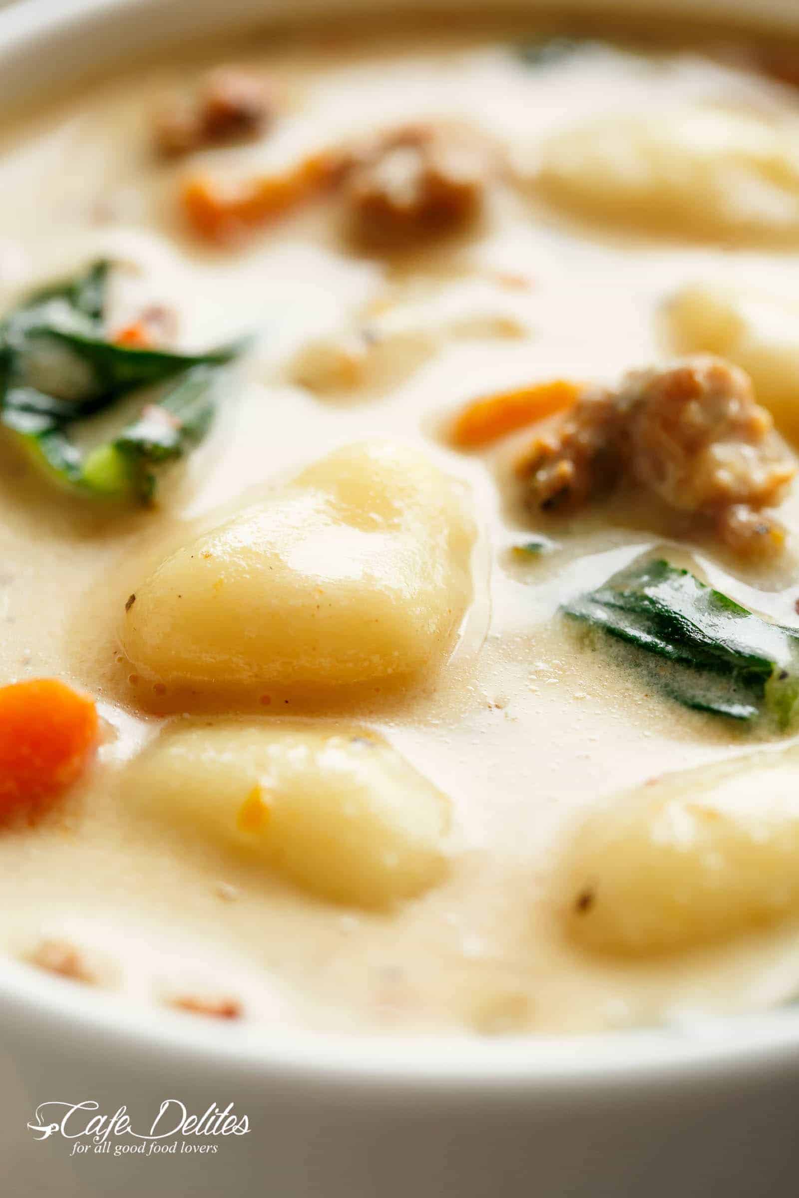 Slow Cooker Creamy Gnocchi Sausage Kale Soup is thick and creamy comfort in a bowl Slow Cooker Creamy Gnocchi Sausage Kale Soup (Lightened Up)