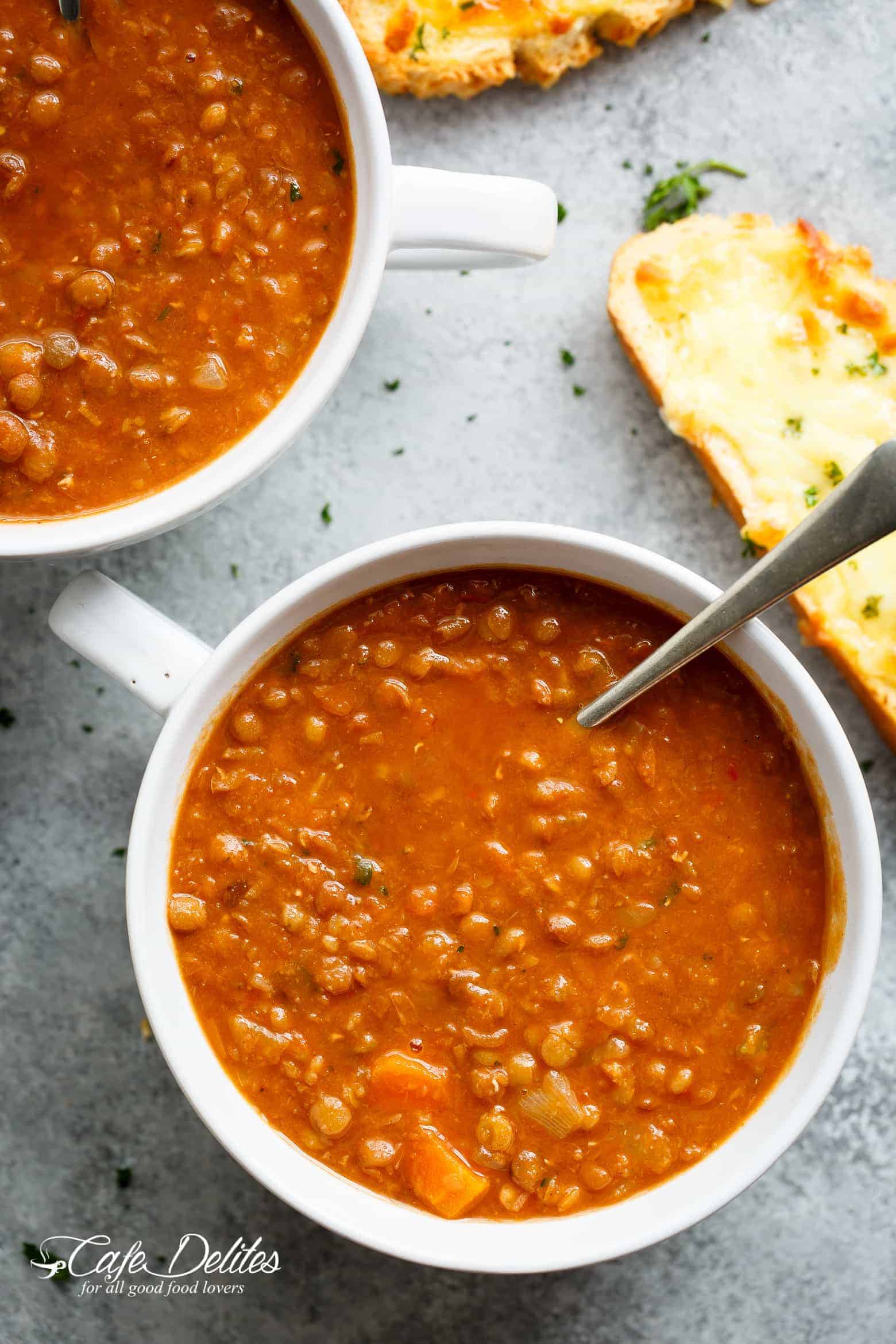 A classic hearty and filling lentil soup recipe to warm your soul! | cafedelites.com