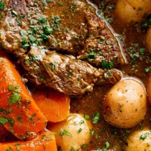 Slow Cooked Balsamic Pot Roast is perfect for an easy weekday or weekend dinner! Minimal work and maximum taste happens underneath that slow cooker lid!