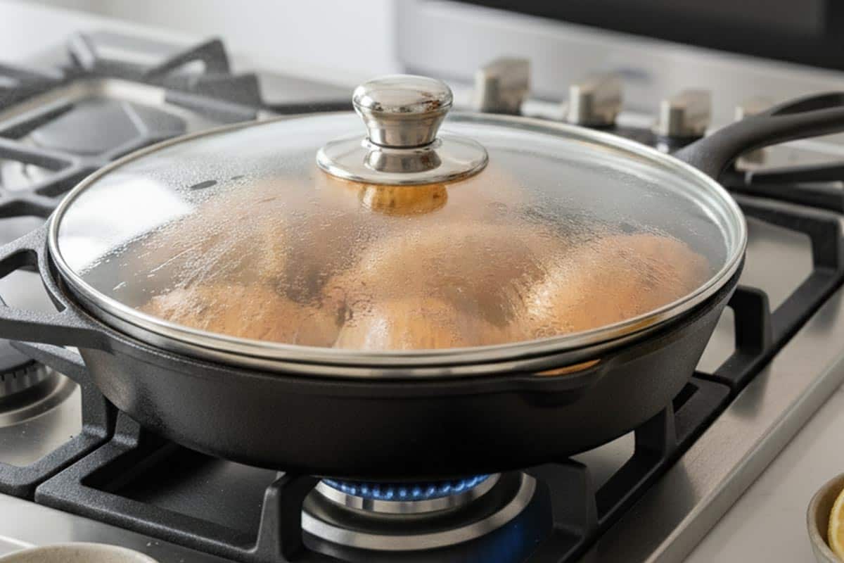 Covered the pan with lid.