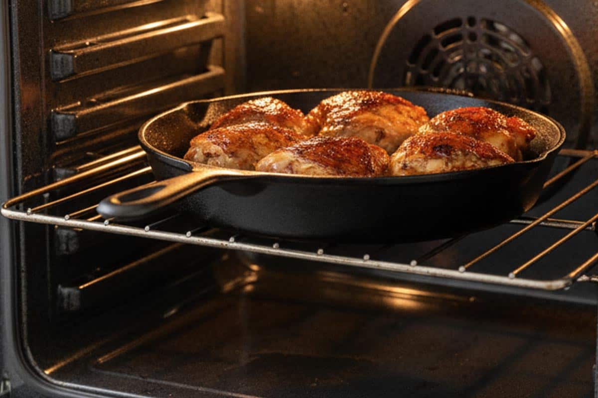 Placed the pan in the oven.