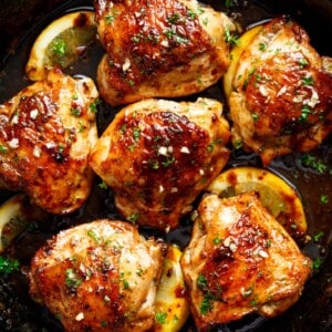 Chicken thighs OR breasts cooked in browned butter infused with honey, garlic and lemon juice.