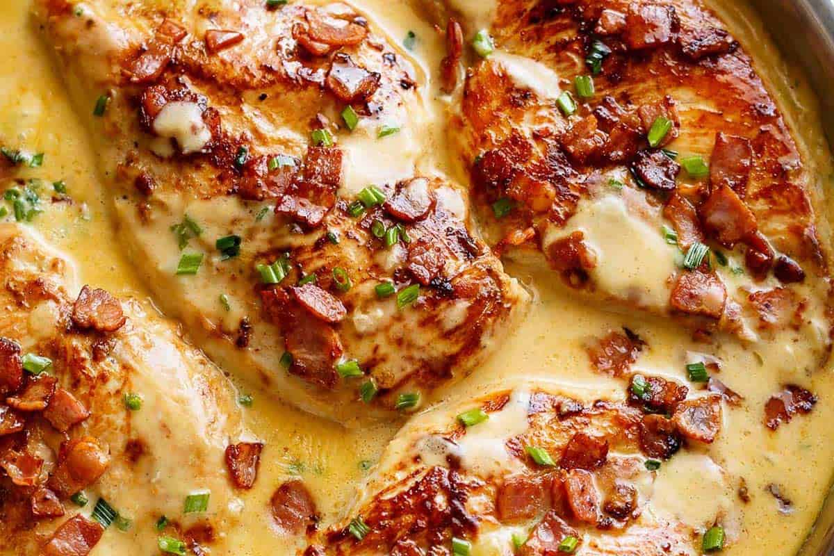 Close-up shot of Creamy Beer Cheese Chicken With Crispy Bacon (No Heavy Cream). - 10