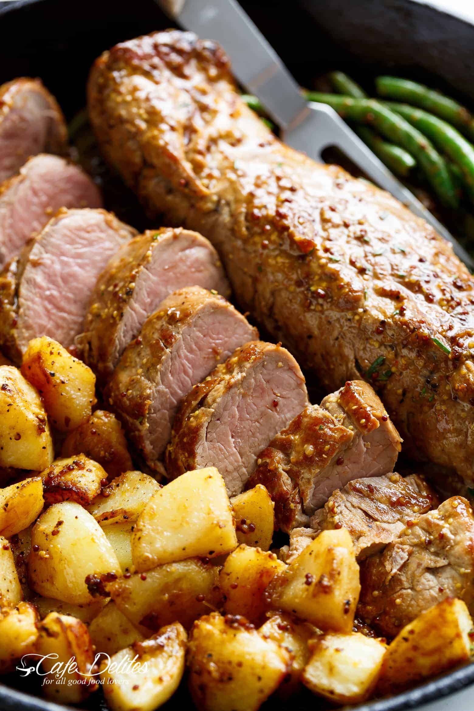  Less pans to wash up in the aftermath of dinner One Pan Dijon Garlic Pork Tenderloin  Veggies