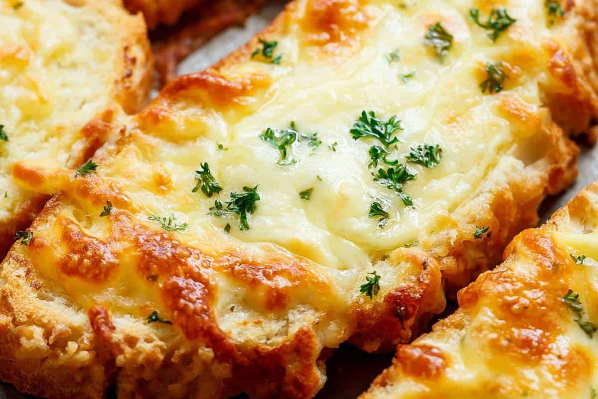 Close-up shot of Garlic Cheese Bread.
