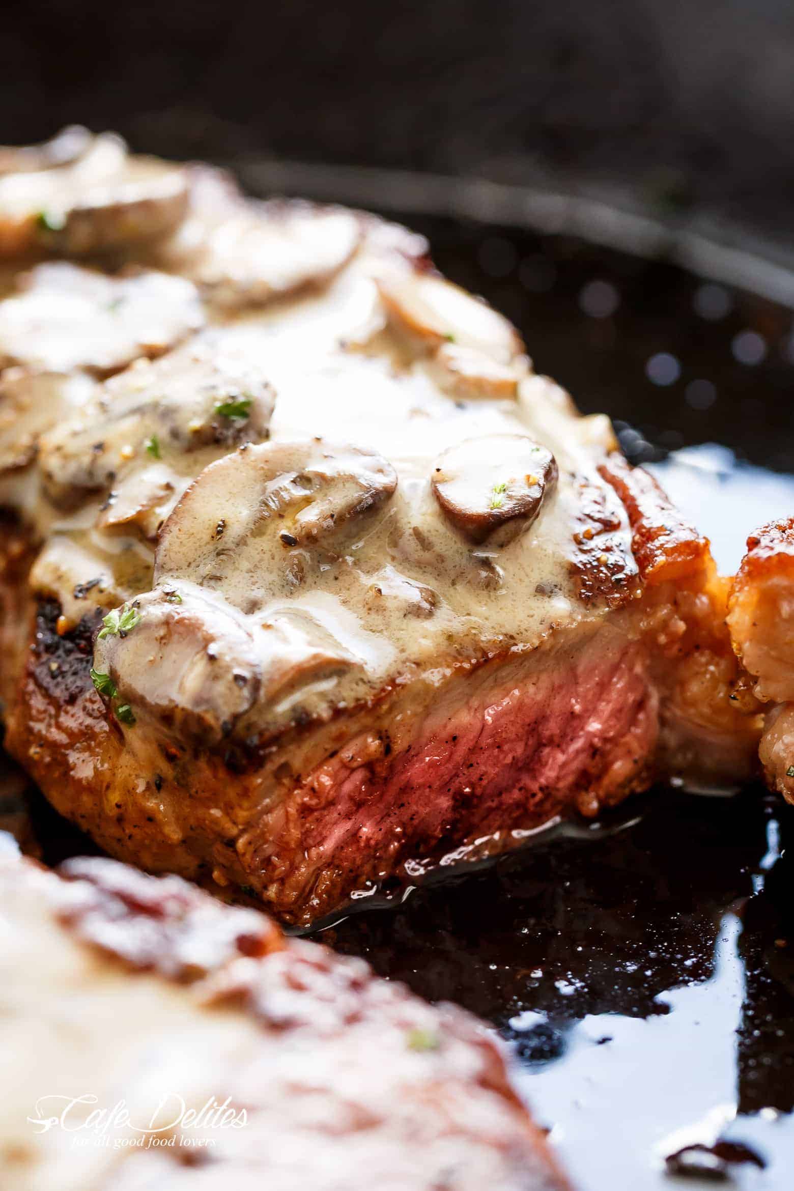 Pan Seared Garlic Butter Steak Mushroom Cream Sauce Cafe Delites