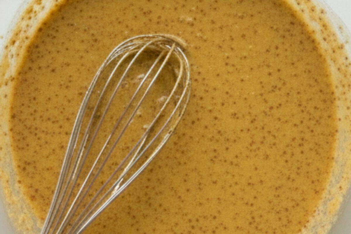 Whisk honey, Dijon, wholegrain mustard, garlic, and 1 tablespoon oil mix until smooth.