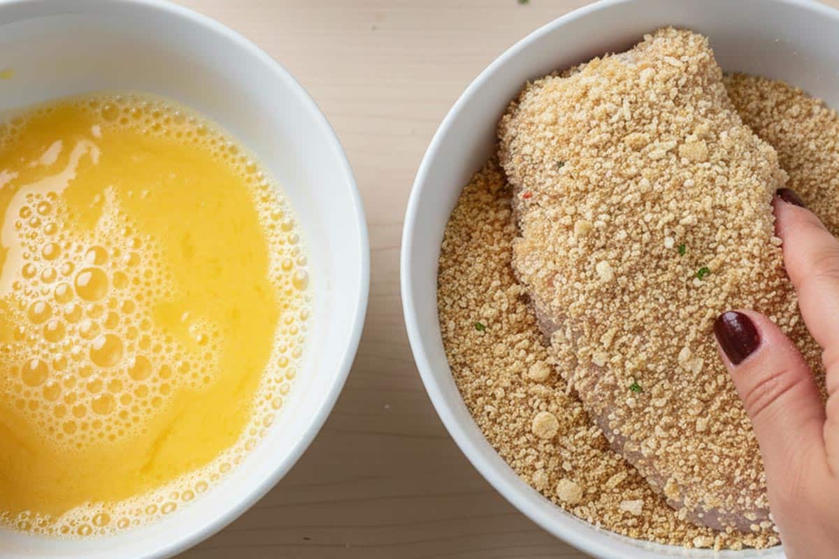 Coating the chicken with breadcrumbs. - 6