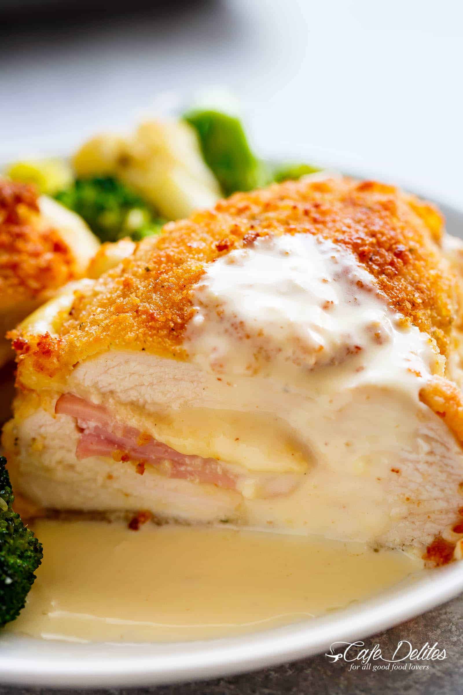 Easy Sheet Pan Chicken Cordon Bleu Dijon Cream Sauce Cafe Delites